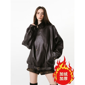 高级感加绒皮衣外套痞帅街头机车服韩PU皮夹克衫Y1027-P108网图图片