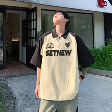 港风重磅全棉撞色插肩袖polo衫短袖男T恤GP235-P45控78，男装T恤，电商B370