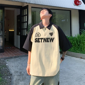 港风重磅全棉撞色插肩袖polo衫短袖男T恤GP235-P45控78图片