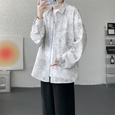 衬衫男秋季新款港风宽松大码扎染肌理感长袖衬衣CS7012-P38，男装衬衫，星座214-3