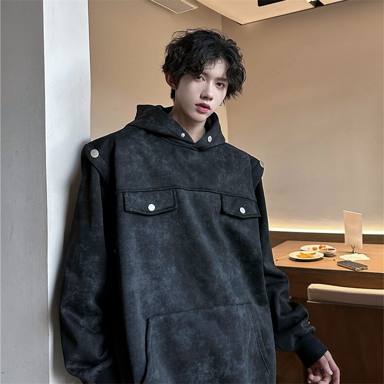 得物酷帅外套休闲高街氛围感卫连帽卫衣休闲卫衣常规P65加绒P75，男装卫衣，电商B319