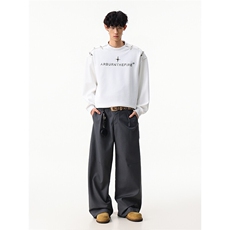 港风秋款男圆领卫衣开叉字母金属十字架铁扣宽松外套WY0187P68，女装短外套，星座1013-1