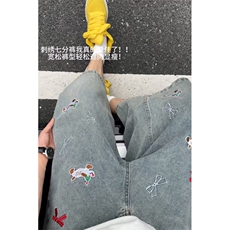 B221美式ins高街宽松小狗刺绣七分牛仔裤短裤LK25534-特P45控78，男装牛仔裤，电商B221