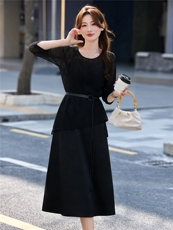 现货主推简洁领型气质减龄凸显女人味腰部显瘦收腰穿出迷人套裙，女装套装/套裙，时尚俏佳人