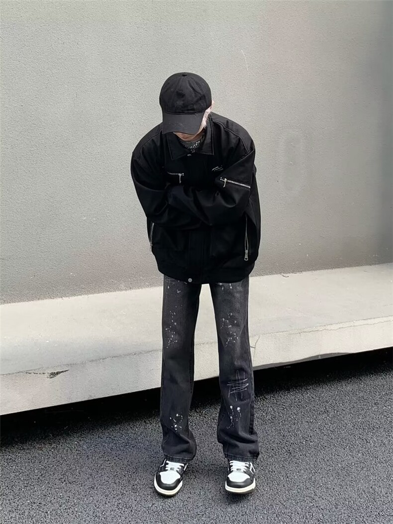 高街复古水洗宽松直筒牛仔裤男 ins潮流百搭休闲N203-P45图片