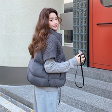 新款大货已出！拼接毛线半袖羽绒服90白鸭绒P285K399，女装羽绒服，2C295