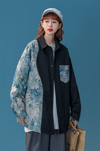 1中性风花型拼接大码M-5XL情侣女潮长袖衬衫男CS7714P60控88图片