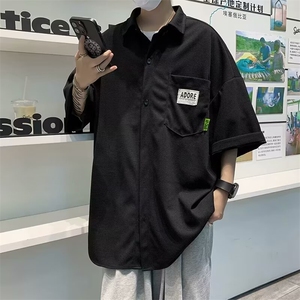 短袖衬衫男2024夏季港风日系潮流宽松休闲五分袖衬衣潮牌外套图片