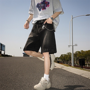 8XL-M 特大码牛仔裤短裤男美式倒装五分裤子宽松直筒DK1527P45图片