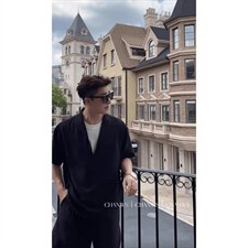 TZ555-P40假两件拼接V领短袖衬衫休闲套装老钱风穿搭垂感五分短裤，男装牛仔裤，星座1811B