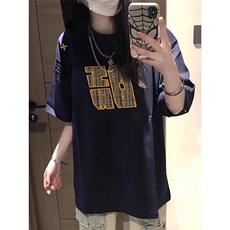 藏青色刺绣高级感情侣款重磅短袖T恤男女春夏季美式复古半袖上衣，男装T恤，星座506A
