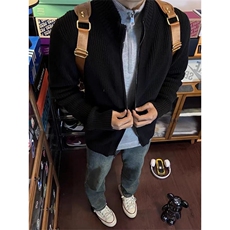 重磅秋冬北极绒双拉链毛衣开衫美式复古休闲慵懒风宽松针织衫外套，男装针织衫/毛衣，电商A486