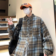 控价59港风格子衬衫宽松外套男女衬衣百搭格子外套CS2420P35，男装衬衫，电商A128