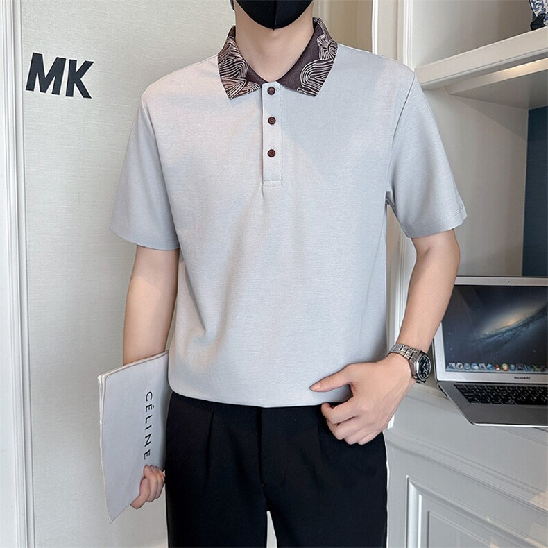 店主风社会小伙男士异色拼接翻领POLO衫男保罗衫301A-1/PL121/P58图片