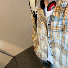 秋冬季加绒美式复古格子衬衫女男休闲日系宽松撞色高级感情侣衬衣，男装衬衫，星座506A