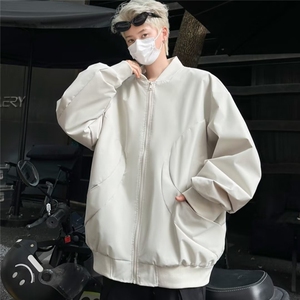 F607P55男士春秋季潮流复古时尚休闲宽松纯色情侣棒球服外套图片