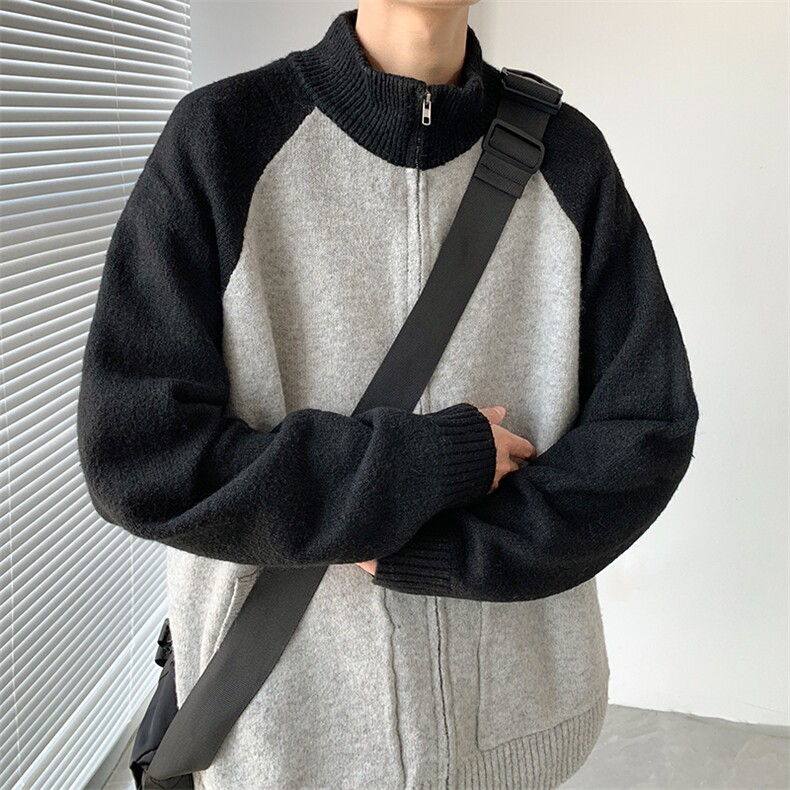 秋冬季男士撞色拉链毛衣开衫设计感休闲百搭上衣,男装针织衫/毛衣,星座410-6（原星座1304-1）