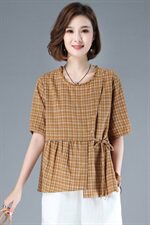时尚百搭2021年夏季T恤潮流简约舒适格子，女装T恤，奕阳依阁