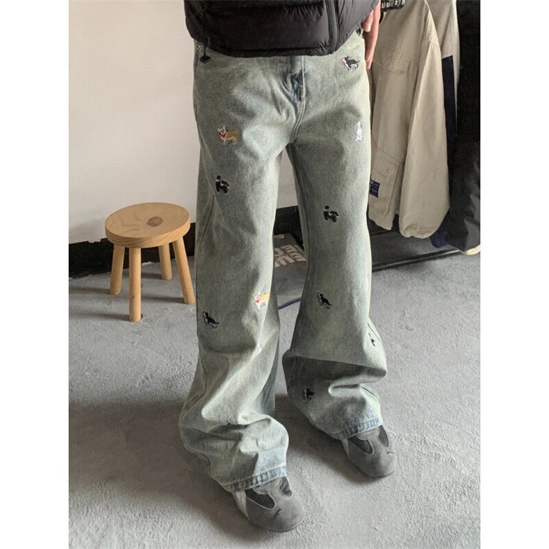 【有货】A312CC-特P48腊肠狗刺绣牛仔裤男女宽松阔腿裤子,男装牛仔裤,星座1007（原301D）