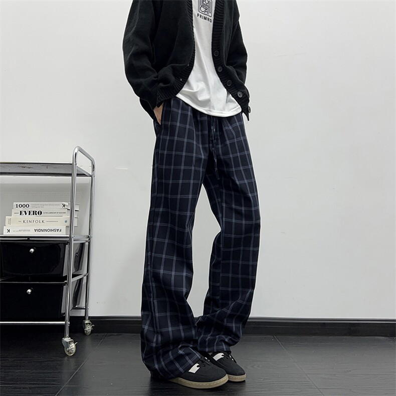 格子裤子男美式高街直筒微喇裤显腿长休闲运动裤K852-P43,女装休闲裤,星座308B-2