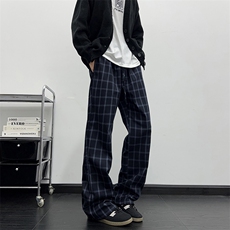 格子裤子男美式高街直筒微喇裤显腿长休闲运动裤K852-P43，女装休闲裤，星座308B-2