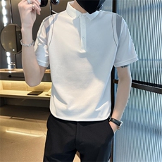 主推设计感夏季拼接半袖T恤翻领Polo衫潮流短袖体恤T0242-P50，男装T恤，电商D342