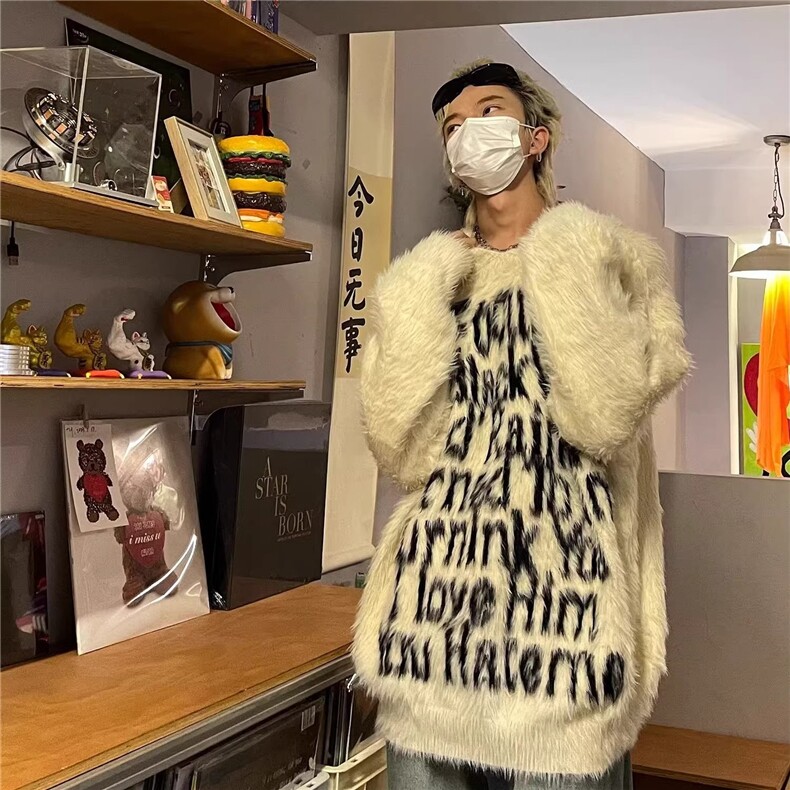 美式复古字母提花连帽毛衣男女高街宽松休闲情侣针织衫MY142-P49,男装针织衫/毛衣,星座208-5