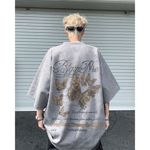 夏季美式高街麂皮绒短袖T恤男女情侣半袖港风ins潮上衣H9933-P28图片