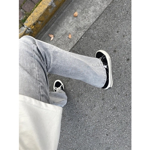 有货】烟灰色弯刀牛仔裤cleanfit裤子美式高街vibe微喇K906LL-P53图片