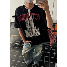 夏季美式复古领口假两件设计感短袖t恤男潮情侣上衣TT10，男装T恤，星座1116A（原606A-3）