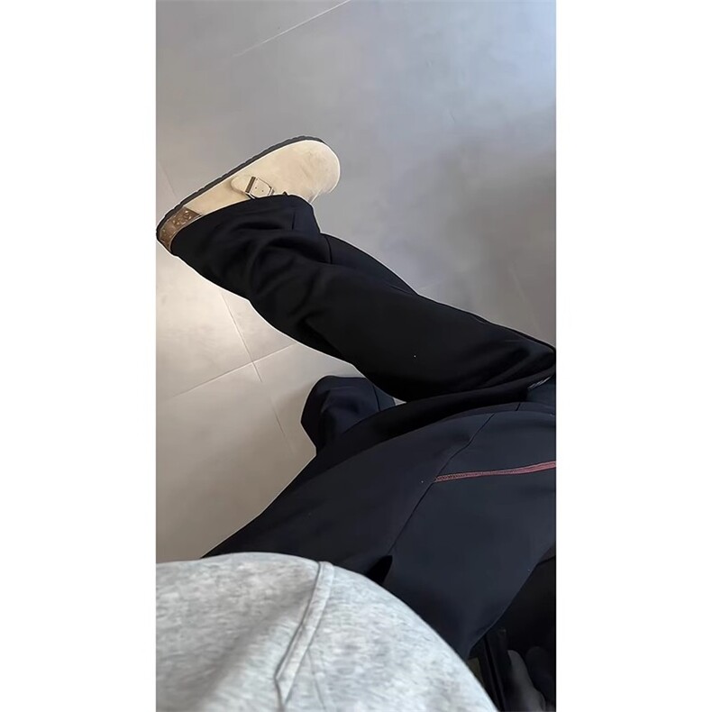 重磅藏青色明线弯刀卫裤男女秋季舒适显高休闲裤宽松运动阔腿裤子,男装休闲裤,四季星座505