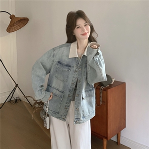春季新款撞色牛仔休闲外套2c307-901p165k268图片