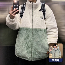 主推十万现货韩版羊羔毛拼接图案保暖摇粒绒棉衣外套MY9073-P80，男装棉衣，电商A128