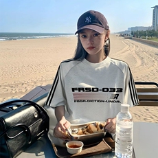抖音得物品质二开240克宽松纯棉美式潮牌印花三条杠中性风短袖T恤，男装T恤，电商A486-1