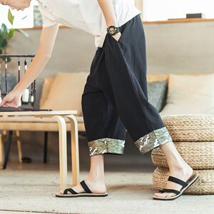2021夏季中国风棉麻七分裤男宽松大码阔腿直筒裤QT6005-DK75-P45图片