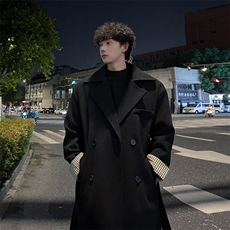 秋冬毛呢大衣男潮韩系慵懒风衣宽松中长外套MN00731/P100加棉P110，男装风衣，电商B316