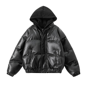 现货 假两件pu皮衣棉服外套男冬季新款加厚美式高街棉衣M106-P120图片