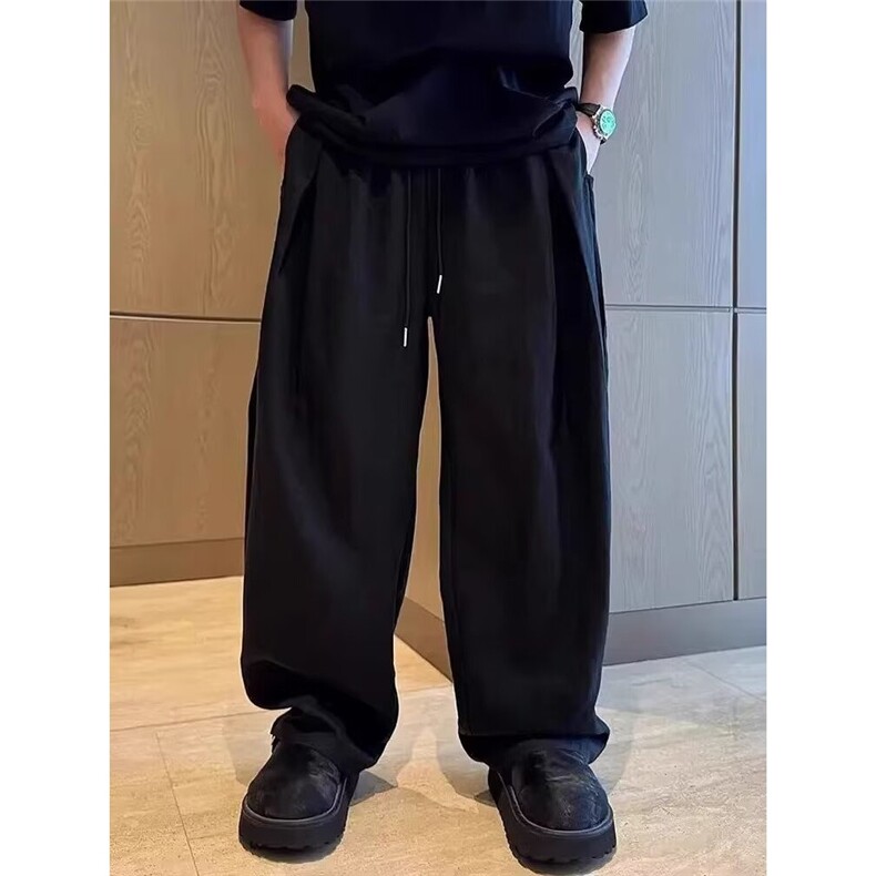 老钱风莱赛尔天丝褶皱裤子男款夏季垂感阔腿裤透气凉感直筒休闲裤,女装休闲裤,星座1210-1