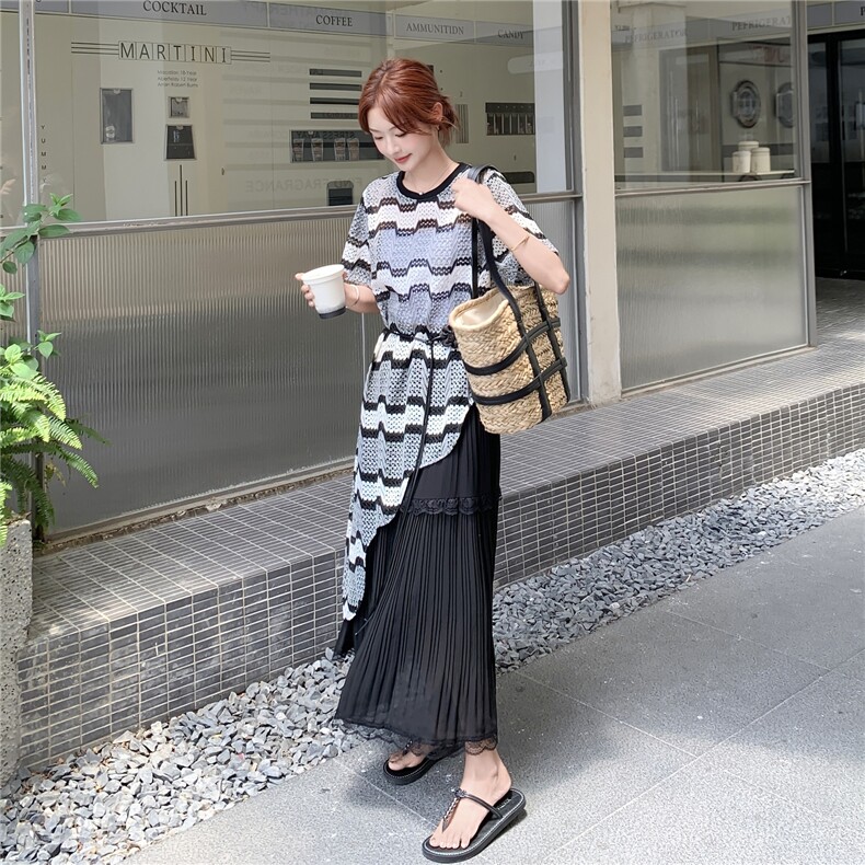 韩系慵懒风休闲套装女2025夏季新款时尚洋气减龄上衣半身裙两件套,女装套装/套裙,浙宝069