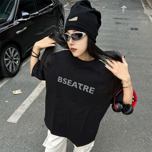 抖音得物高品质二开240克宽松纯棉美式潮牌三条杠织带短袖T恤图片