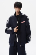 8XL-M条纹撞色开衫新年红卫衣运动套装潮牌运动服校园风TZ114P118，男装休闲套装，电商D206-1