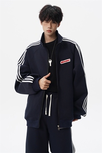 8XL-M条纹撞色开衫新年红卫衣运动套装潮牌运动服校园风TZ114P118图片