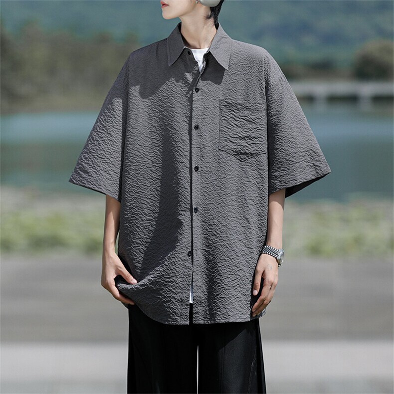 8XL-M泡泡纱盐缩肌理短袖衬衫男夏季冰丝外套防晒衬衣DC28011P36,男装衬衫,电商B312
