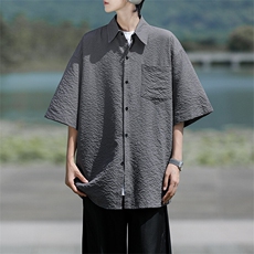 8XL-M泡泡纱盐缩肌理短袖衬衫男夏季冰丝外套防晒衬衣DC28011P36，男装衬衫，电商B312