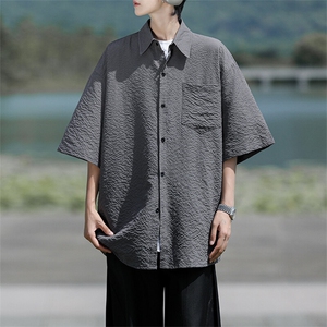 8XL-M泡泡纱盐缩肌理短袖衬衫男夏季冰丝外套防晒衬衣DC28011P36图片