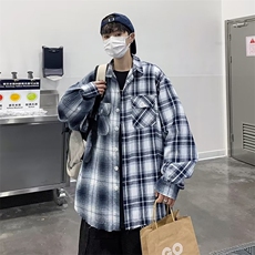 衬衫男韩版潮流拼色格子帅气2023秋季ins宽松百搭外套CY148-P39，男装衬衫，星座412-3