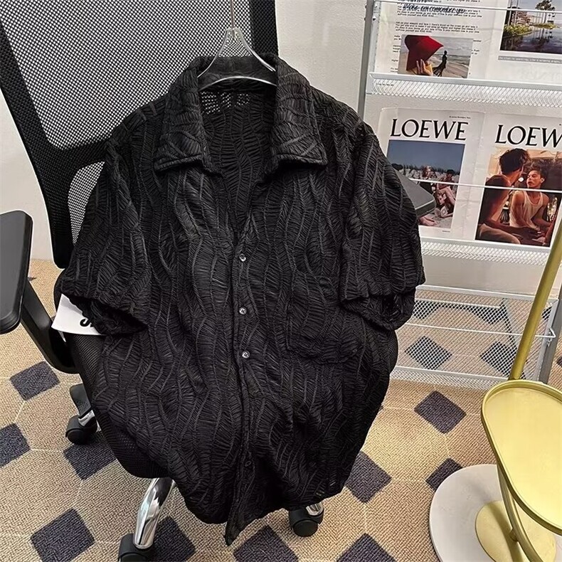 腰果花衬衫男短袖夏季潮牌痞帅高级感翻领衬衣设计感情侣装五分袖,男装衬衫,星座1013