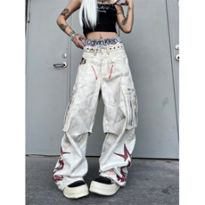 设计感小众2025春秋新款今年流行宽松直筒阔腿印花牛仔裤子女，男装牛仔裤，星座506A