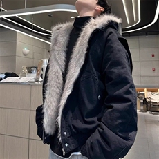 网络图冬季毛领连帽棉服男外套男女冬季纯色短款宽松连帽工装棉衣，男装棉衣，星座715-4