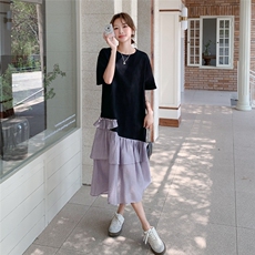 时髦拼接不规则设计感连衣裙女夏季2025新款气质高级感慵懒风长裙，女装连衣裙，浙宝208